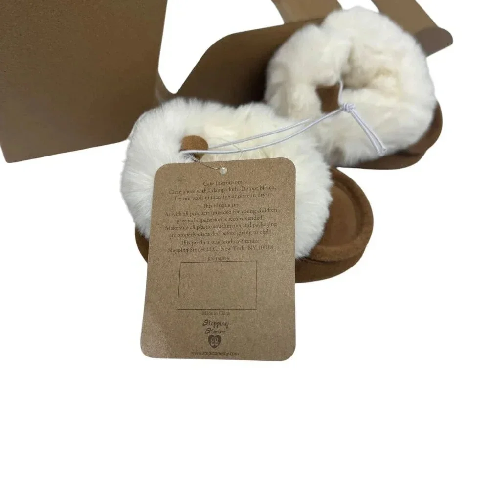 BEARPAW Baby fur Boots size 6-12 Months chestnut brown leather NWT gift box